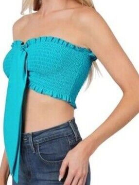 ZENANA Ice Blue bandeau tube top with removable bow-NIB-Various